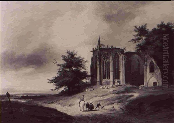 The Abbey Church Of Cleves As A Gothic Ruin Oil Painting by Pierre Louis Dubourcq