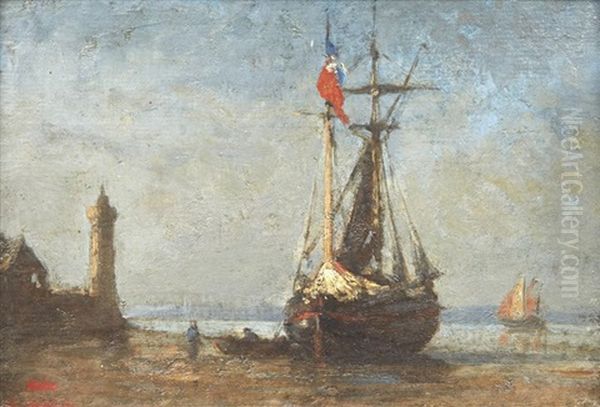 Bateau Sur La Page D'honfleur Oil Painting by Alexandre Dubourg