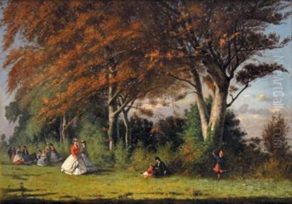 Crinolines Dans Le Parc Oil Painting by Louis Alexandre Dubourg