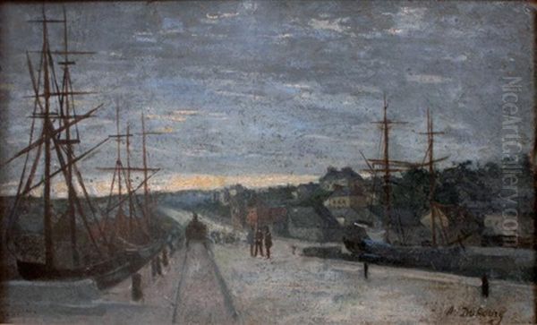 Honfleur, Vue Du Port Au Chemin Oil Painting by Louis Alexandre Dubourg