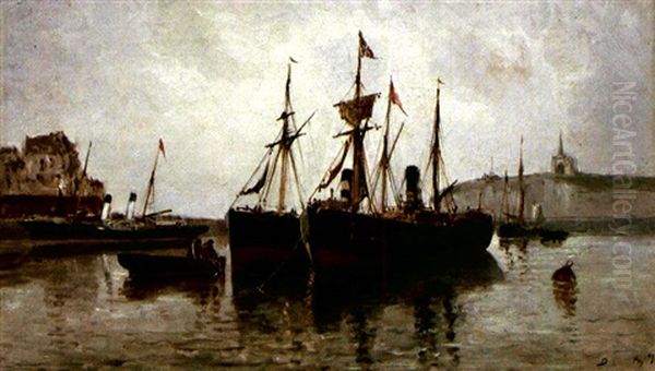 Le Port De Dieppe Oil Painting by Louis Alexandre Dubourg