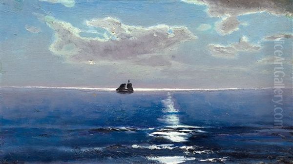 Sea View With Sailing Ship By Moonlight Oil Painting by Nikolai Nikanorovich Dubovskoy