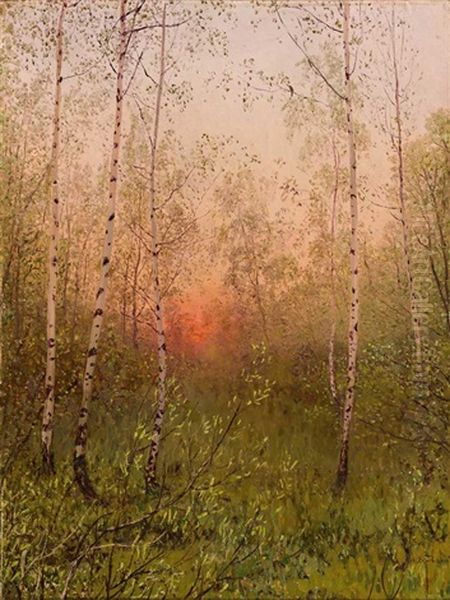 Sonnenaufgang Uber Birkenwaldchen An Einem Prachtvollen Fruhlingstag Oil Painting by Nikolai Nikanorovich Dubovskoy