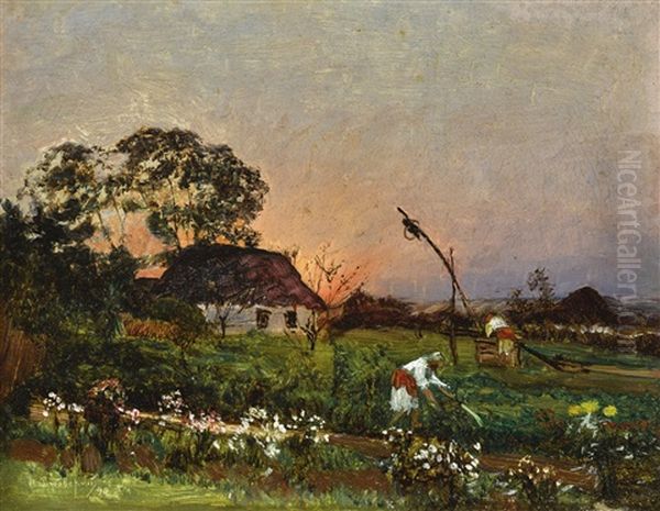 On The Farm Oil Painting by Nikolai Nikanorovich Dubovskoy