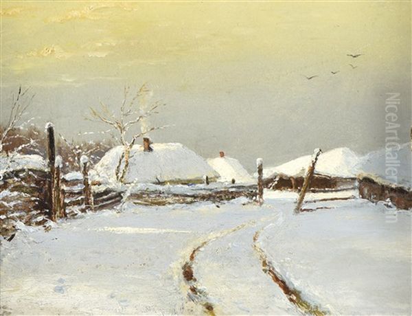 Scene D'hiver Dans Un Village Oil Painting by Nikolai Nikanorovich Dubovskoy