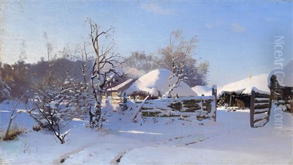 Winter Scene In A Village Oil Painting by Nikolai Nikanorovich Dubovskoy