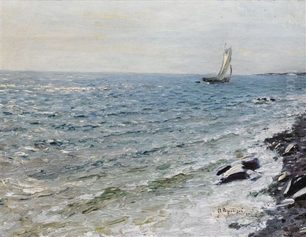 Yacht At Sea Oil Painting by Nikolai Nikanorovich Dubovskoy