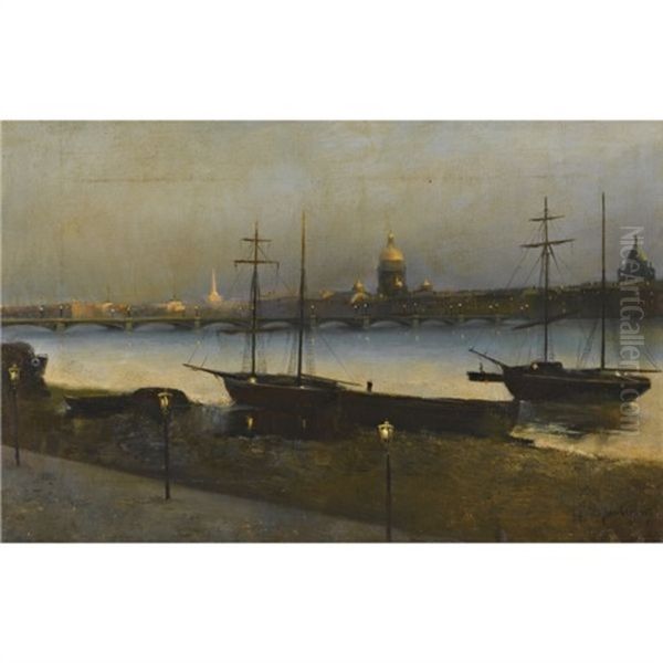 Saint Petersburg At Night Oil Painting by Nikolai Nikanorovich Dubovskoy