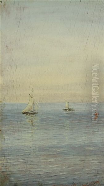 Sailboats At Sea Oil Painting by Nikolai Nikanorovich Dubovskoy