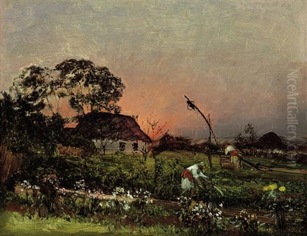 On The Farm Oil Painting by Nikolai Nikanorovich Dubovskoy