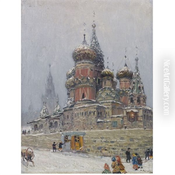 St. Basil's Cathedral In Winter Oil Painting by Nikolai Nikanorovich Dubovskoy