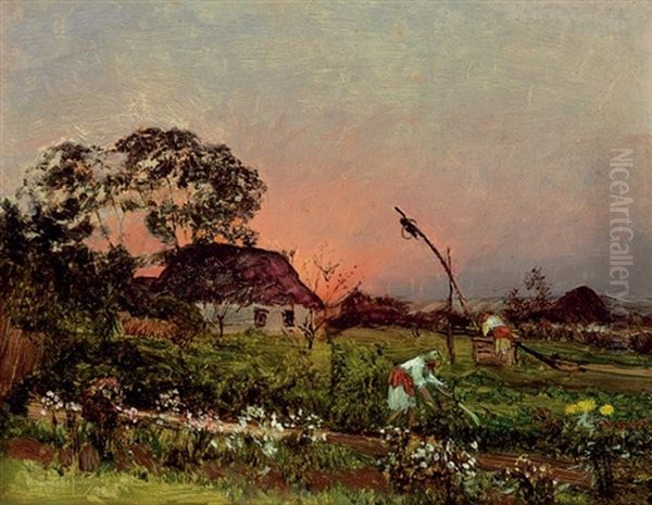 On The Farm Oil Painting by Nikolai Nikanorovich Dubovskoy