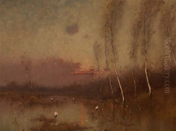 Sunset At The Marsh Oil Painting by Nikolai Nikanorovich Dubovskoy