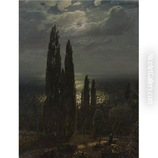 Night On The Southern Shore Oil Painting by Nikolai Nikanorovich Dubovskoy