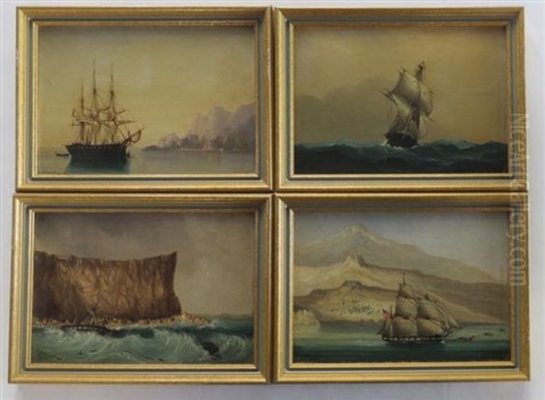 Lot Of 4 Marine Paintings Oil Painting by Cheri Francois Marguerite Dubreuil