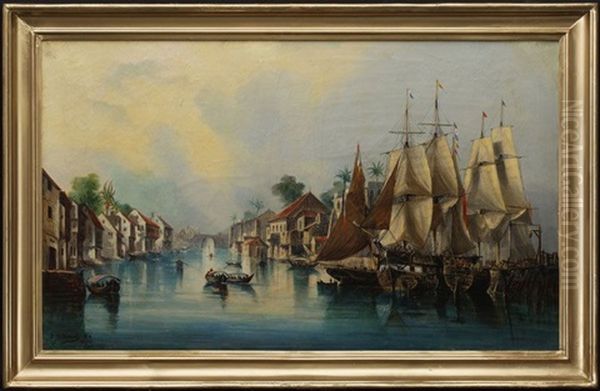 Vue Du Port D'anoy, Chine Oil Painting by Cheri Francois Marguerite Dubreuil