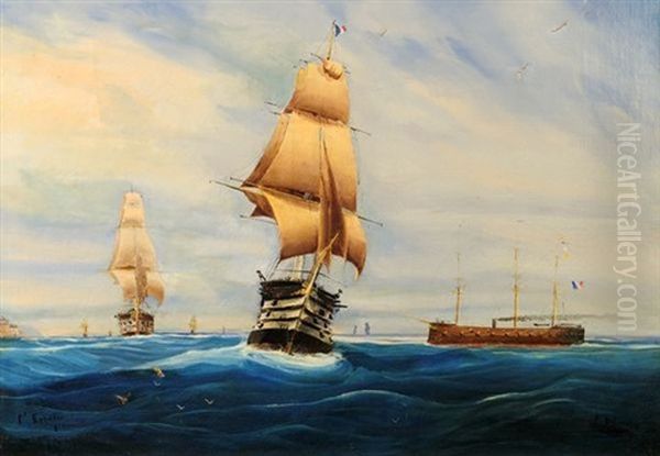 Marine Oil Painting by Cheri Francois Marguerite Dubreuil