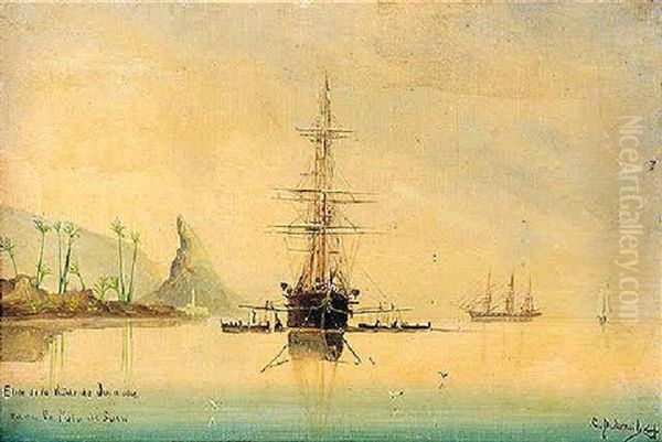 Shipping Off Zanzibar Oil Painting by Cheri Francois Marguerite Dubreuil