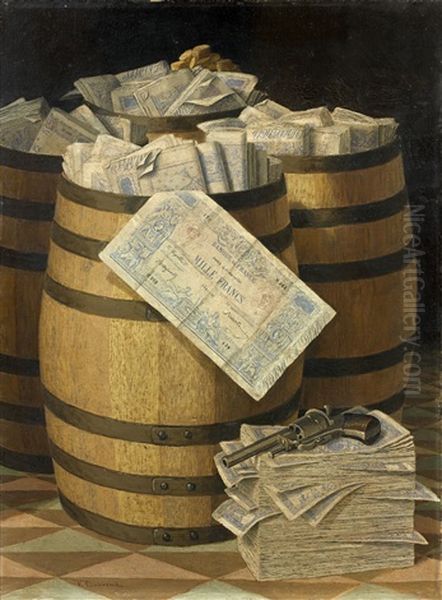 Trompe-l'oeil Aux Billets De Mille Francs Et Au Revolver Oil Painting by Victor Dubreuil