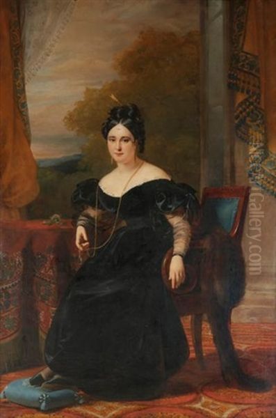 Portrait De Dame Dans Son Salon by Claude Marie Dubufe