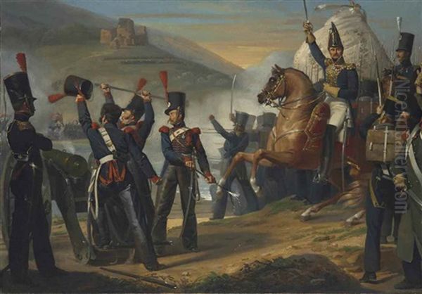 Le Passage De La Bidassoa En Avril 1823 Oil Painting by Claude Marie Dubufe