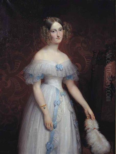 Portrait De Stephanie De Pomereu (1819-1855), Vicomtesse De Talleyrand Oil Painting by Claude Marie Dubufe