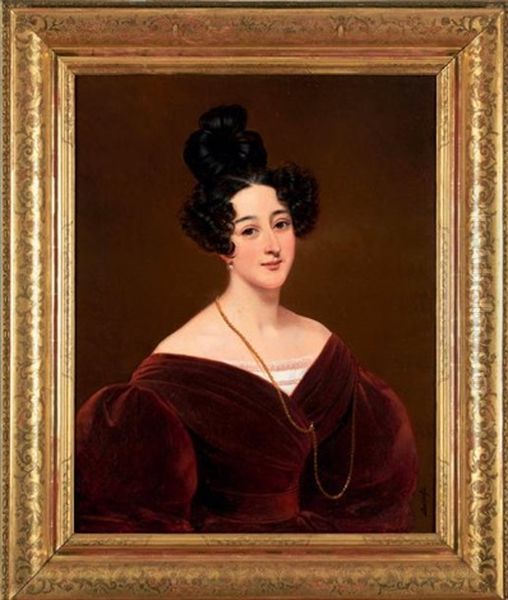 Portrait De Madame Penat, Nee Bujac Oil Painting by Claude Marie Dubufe