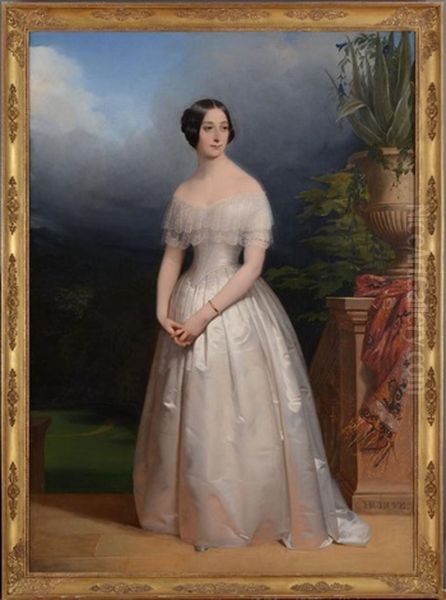 Full Length Portrait Of A Lady Oil Painting by Claude Marie Dubufe