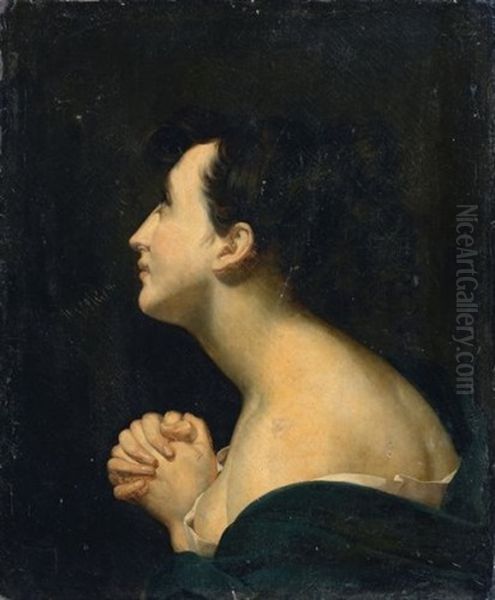 Jeune Femme De Profil Oil Painting by Claude Marie Dubufe