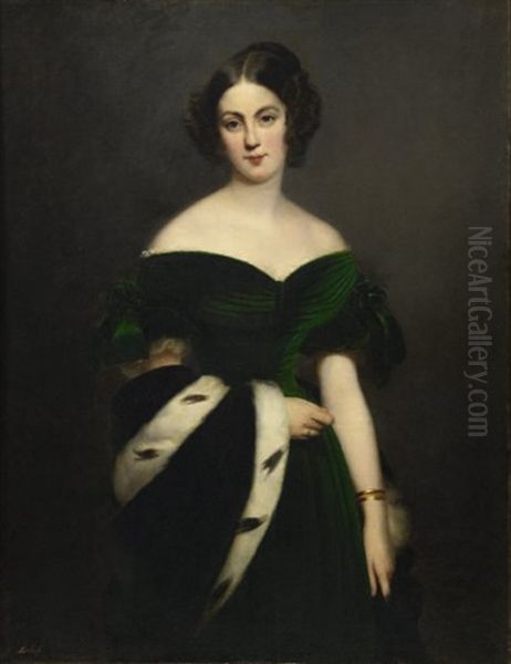 Portrait De Femme A La Robe Verte by Claude Marie Dubufe