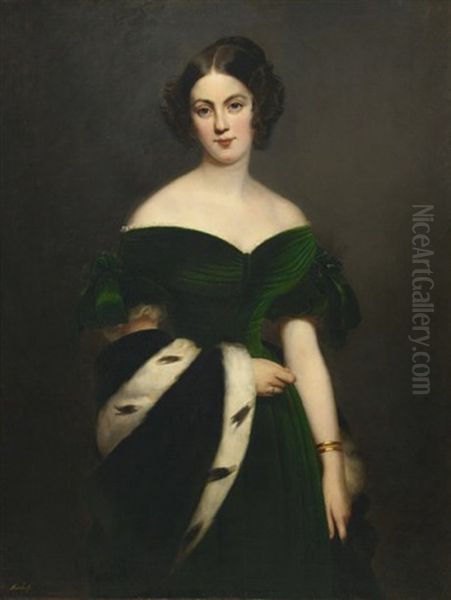 Portrait De Femme A La Robe Verte Oil Painting by Claude Marie Dubufe