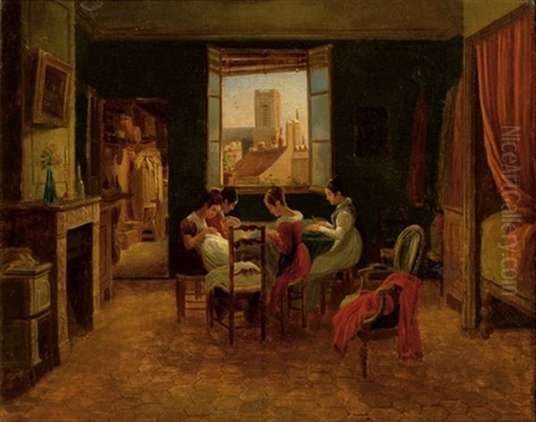 Pariser Nahstube Mit Ausblick Auf St. Sulpice Oil Painting by Claude Marie Dubufe