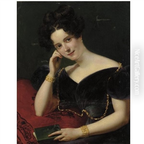 Portrait Of A Lady With Book Oil Painting by Claude Marie Dubufe