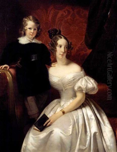 Portrait Of Lady Menuhin's Grandfather And Great Grandmother Oil Painting by Claude Marie Dubufe