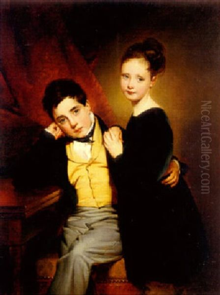 The Children Of Madame D. Oil Painting by Claude Marie Dubufe