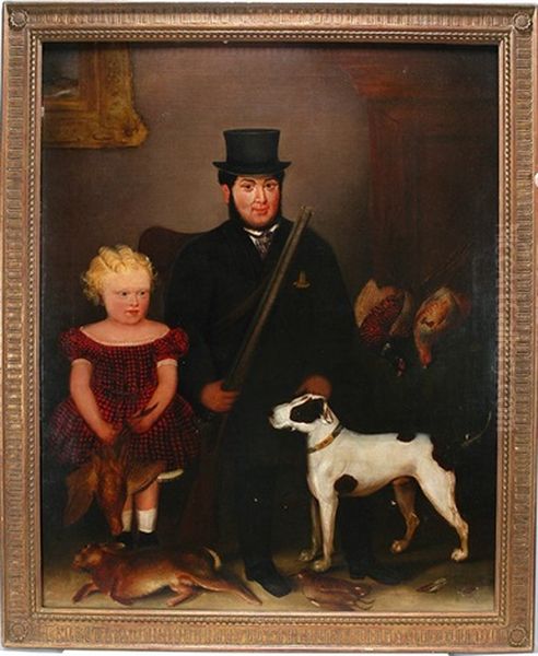 Man With Daughter And Hunting Spoils Oil Painting by Edouard Louis Dubufe