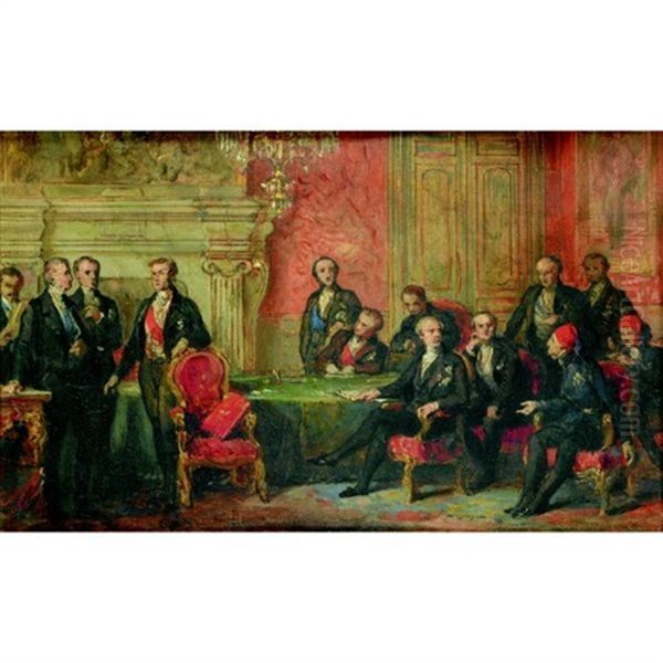 Le Congres De Paris, Le 30 Mars 1856 (sketch) Oil Painting by Edouard Louis Dubufe