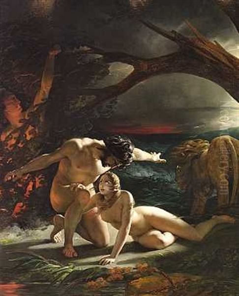 Adam Og Eva I Paradis (+ Adam Og Eva Uden For Paradis; Pair) Oil Painting by Edouard Louis Dubufe