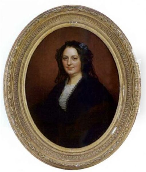 Portrait De Dame En Noir (marie Breton, Epouse Du Docteur Edouard Cruveilhier) Oil Painting by Edouard Louis Dubufe