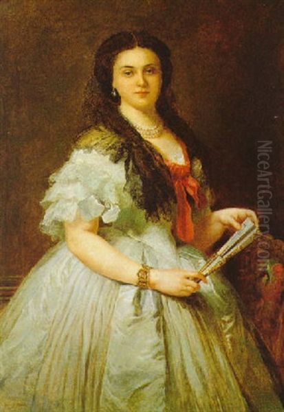 Portrait Einer Dame Mit Facher Oil Painting by Edouard Louis Dubufe