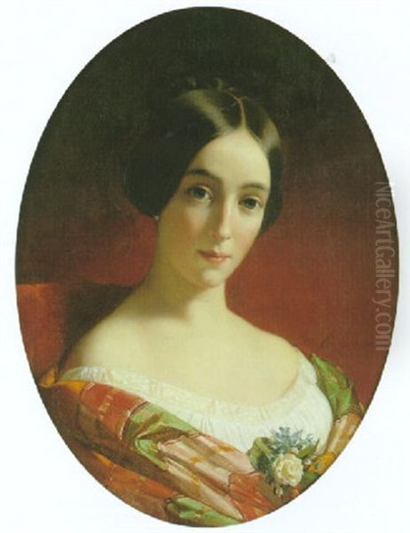 Portrait De La Baronne Laurent Atthalin Oil Painting by Edouard Dubuffe