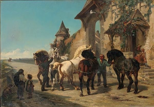 Le Relais De Poste Oil Painting by Alexandre Dubuisson