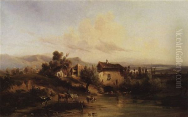 L'abreuvoir Oil Painting by Alexandre Dubuisson