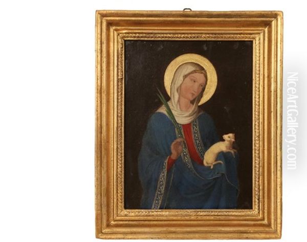 Portrait Of The Madonna With The Lamb Of God And A Palm Leaf Oil Painting by  Duccio di Buoninsegna