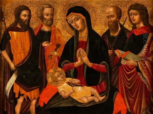 Virgen Y Nino, Juan, El Bautista, Pedro Y Pablo Oil Painting by  Duccio di Buoninsegna