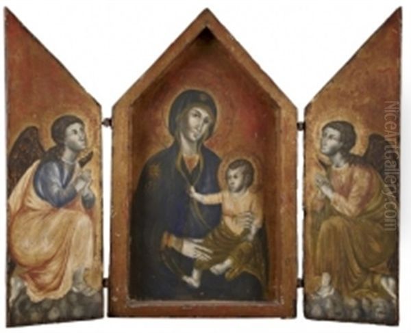 Vierge A L'enfant Entouree D'anges (in 3 Parts) Oil Painting by  Duccio di Buoninsegna