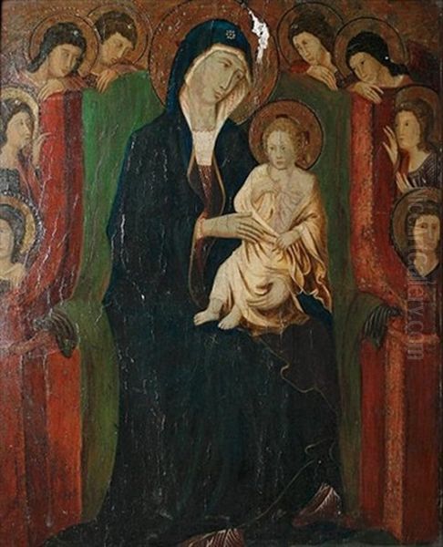 Madonna And Child Enthroned And Surrounded By Angels Oil Painting by  Duccio di Buoninsegna