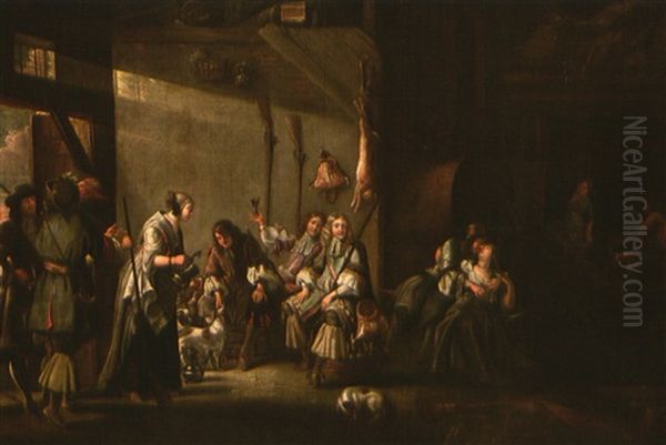 Illustre, Vornehme Jagdgesellschaft Vergnugt Sich In Einer Scheune Oil Painting by Francois Duchatel