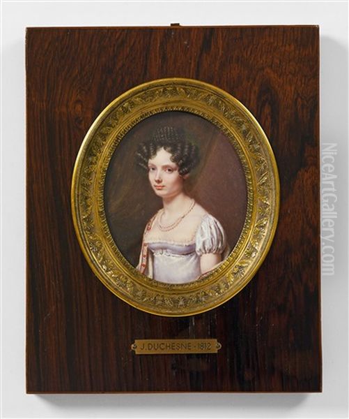 A Portrait Miniature Of A Young Lady In A Cashmere Stole Oil Painting by Jean Baptiste Joseph Duchesne