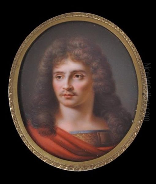 Portrait De Moliere, Dans Le Role De Cesar (after Mignard) Oil Painting by Jean Baptiste Joseph Duchesne